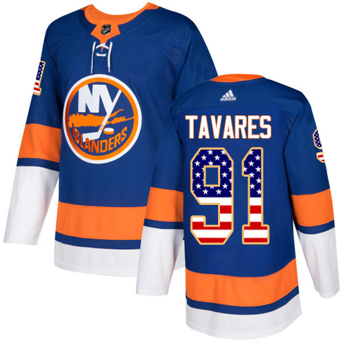 Herren New York Islanders Eishockey Trikot John Tavares #91 Authentic Königsblau USA Flag Fashion